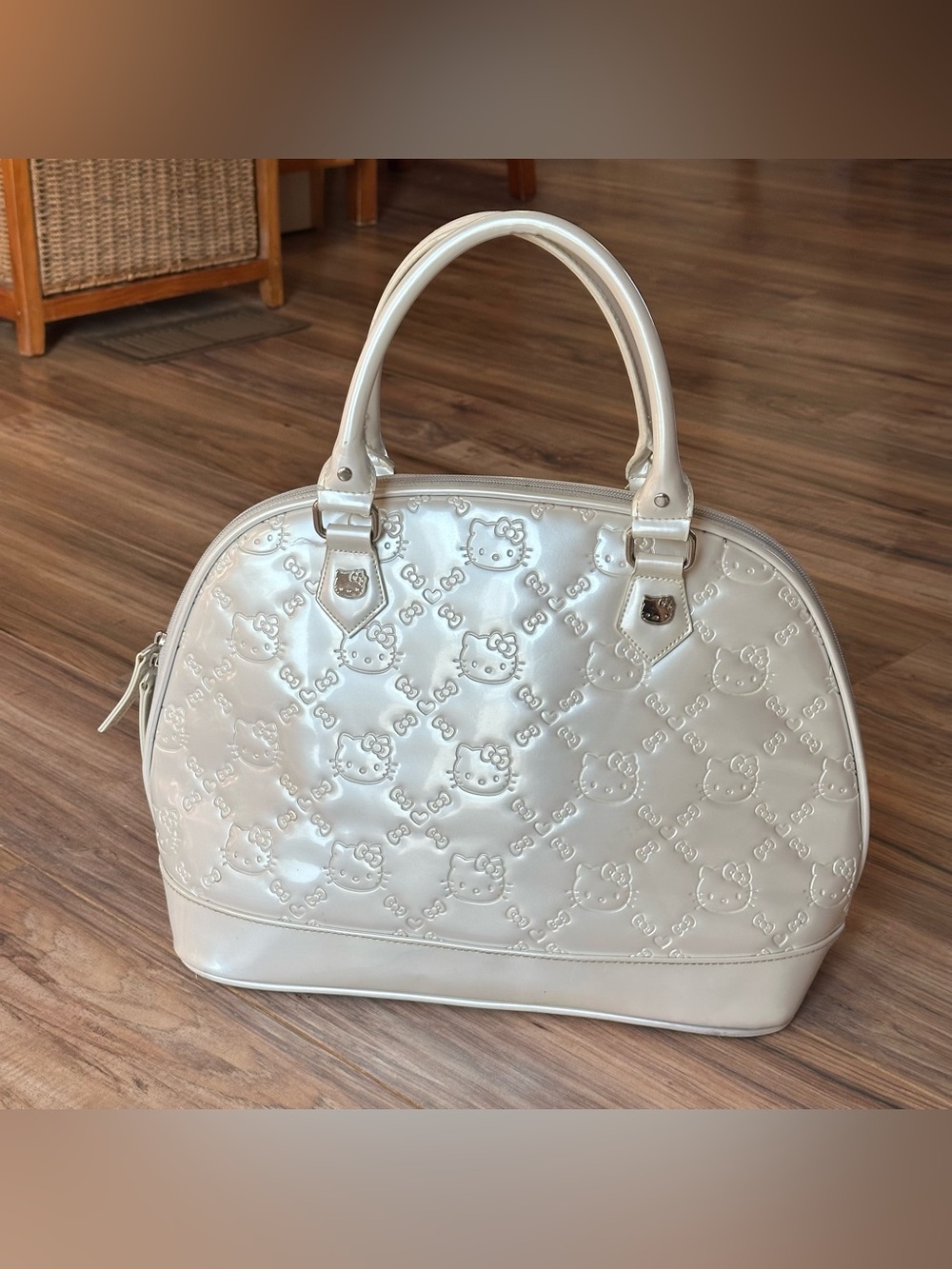 Loungefly Hello Kitty Pink Dome Satchel Purse Pearl White Large CLEAN